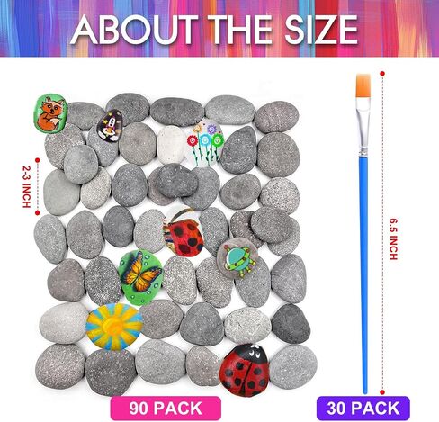cssopenss 120 Pcs Painting Rocks, 2-3in River Rocks for Painting, 90 Chunk Rocks for Painting & 30Pcs Paint Brushes, Unique Stones for DIY Gifts Art Craft Decor in Saudi Arabia