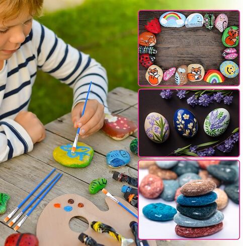 cssopenss 120 Pcs Painting Rocks, 2-3in River Rocks for Painting, 90 Chunk Rocks for Painting & 30Pcs Paint Brushes, Unique Stones for DIY Gifts Art Craft Decor in Saudi Arabia