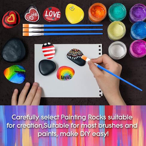 cssopenss 120 Pcs Painting Rocks, 2-3in River Rocks for Painting, 90 Chunk Rocks for Painting & 30Pcs Paint Brushes, Unique Stones for DIY Gifts Art Craft Decor in Saudi Arabia