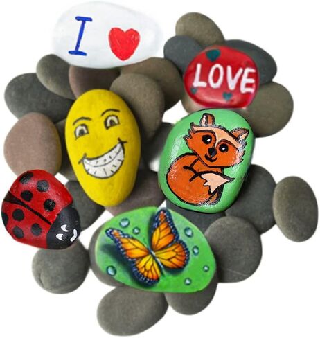 cssopenss 120 Pcs Painting Rocks, 2-3in River Rocks for Painting, 90 Chunk Rocks for Painting & 30Pcs Paint Brushes, Unique Stones for DIY Gifts Art Craft Decor in Saudi Arabia