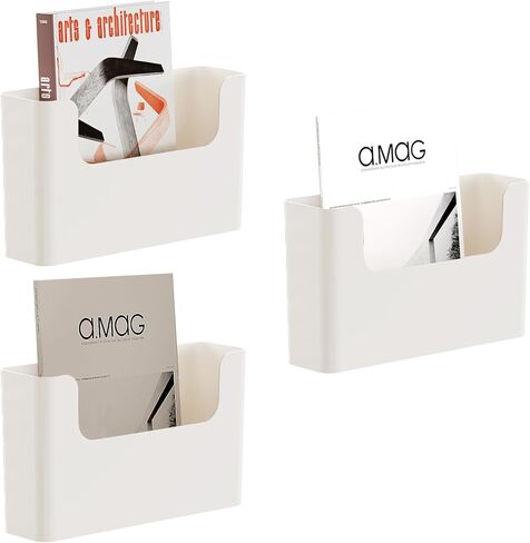 Wall Hanging File Folder Organizer No Drilling 3 pc Plastic Wall File Holder White Desk File Organizer Vertical Mail Organizer Wall Mounted Magazine Rack With Adhesive Pad Office Door Mailbox in Saudi Arabia