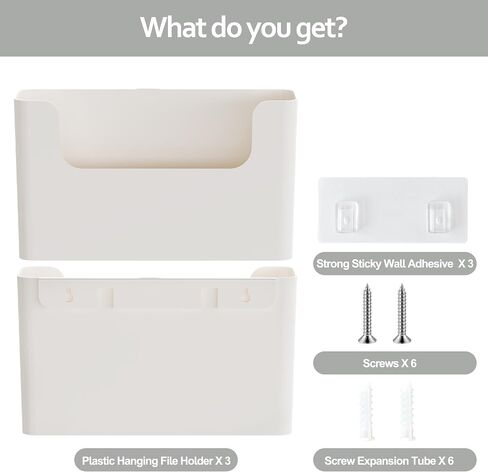 Wall Hanging File Folder Organizer No Drilling 3 pc Plastic Wall File Holder White Desk File Organizer Vertical Mail Organizer Wall Mounted Magazine Rack With Adhesive Pad Office Door Mailbox in Saudi Arabia