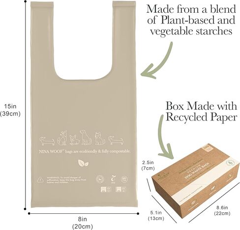 أكياس فضلات الكلاب بمقابض - 200 كيس نفايات للكلاب قابل للتحلل البيولوجي والتحلل البيولوجي لمشي الجراء، والسفر، وحقيبة قمامة الحيوانات الأليفة الفاخرة من نشا الذرة، خالية من التسرب، 38.1 سم × 20.32 سم in Kuwait