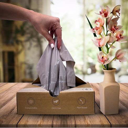 أكياس فضلات الكلاب بمقابض - 200 كيس نفايات للكلاب قابل للتحلل البيولوجي والتحلل البيولوجي لمشي الجراء، والسفر، وحقيبة قمامة الحيوانات الأليفة الفاخرة من نشا الذرة، خالية من التسرب، 38.1 سم × 20.32 سم in Kuwait