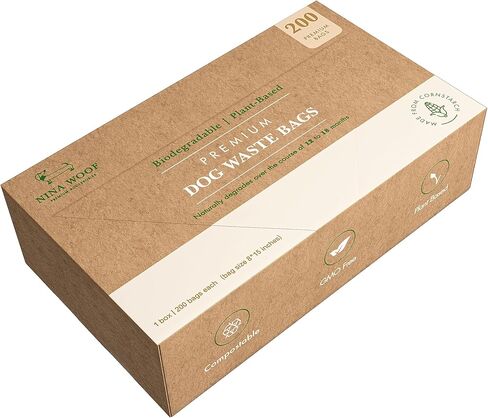 أكياس فضلات الكلاب بمقابض - 200 كيس نفايات للكلاب قابل للتحلل البيولوجي والتحلل البيولوجي لمشي الجراء، والسفر، وحقيبة قمامة الحيوانات الأليفة الفاخرة من نشا الذرة، خالية من التسرب، 38.1 سم × 20.32 سم in Kuwait