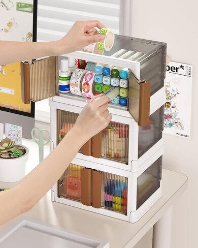 Plastic Craft Organizer Storage Box for Art & Scrapbooking Supplies, Stackable with Latching Lid - Perfect for Markers Ink Pad Ribbons Washi Tape Stickers-Clear Container bins for Craft Supplies in Saudi Arabia