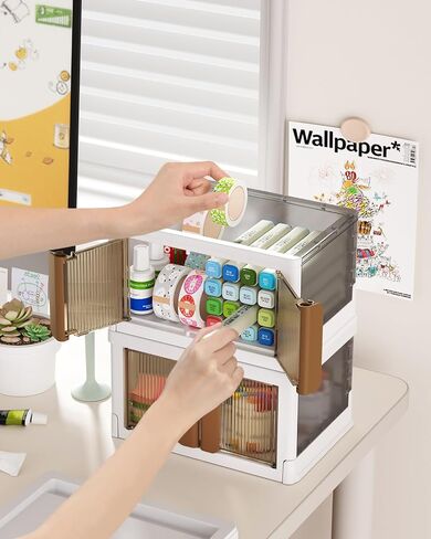 Plastic Craft Organizer Storage Box for Art & Scrapbooking Supplies, Stackable with Latching Lid - Perfect for Markers Ink Pad Ribbons Washi Tape Stickers-Clear Container bins for Craft Supplies in Saudi Arabia