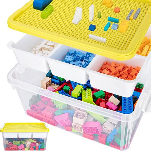 17QT Multipurpose Plastic Storage Box with Baseplate Lid, Stackable Craft Organizers and Storage Containers with Removable Tray, Clear Art Bin Organizer for Building Bricks, Bead (White lid) in Kuwait