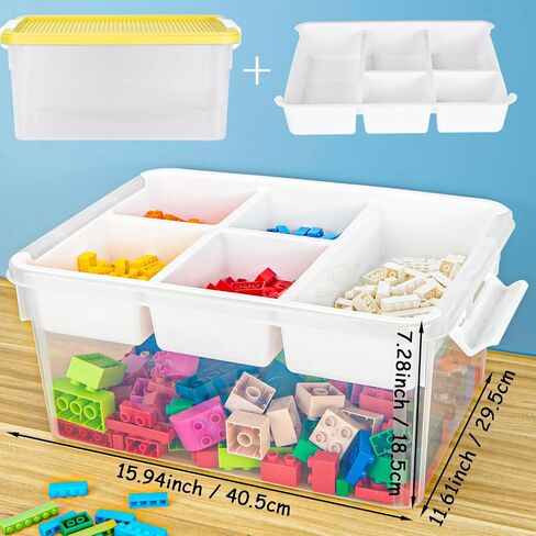 17QT Multipurpose Plastic Storage Box with Baseplate Lid, Stackable Craft Organizers and Storage Containers with Removable Tray, Clear Art Bin Organizer for Building Bricks, Bead (White lid) in Kuwait