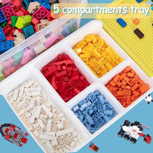 17QT Multipurpose Plastic Storage Box with Baseplate Lid, Stackable Craft Organizers and Storage Containers with Removable Tray, Clear Art Bin Organizer for Building Bricks, Bead (White lid) in Kuwait