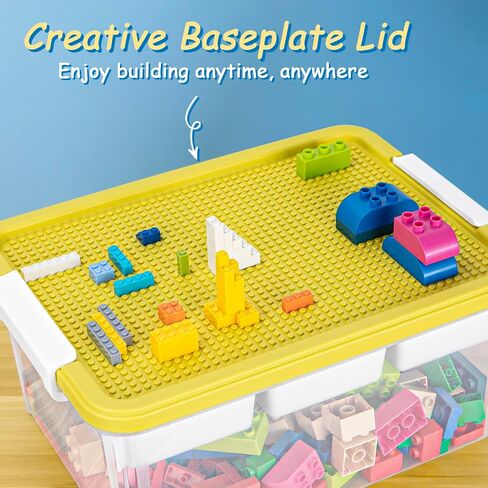 17QT Multipurpose Plastic Storage Box with Baseplate Lid, Stackable Craft Organizers and Storage Containers with Removable Tray, Clear Art Bin Organizer for Building Bricks, Bead (White lid) in Kuwait