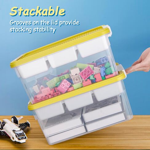 17QT Multipurpose Plastic Storage Box with Baseplate Lid, Stackable Craft Organizers and Storage Containers with Removable Tray, Clear Art Bin Organizer for Building Bricks, Bead (White lid) in Kuwait