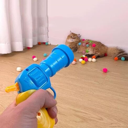 Cat Tear Toy Ball, Interactive Toy, Selfie Toy, Soothing and Silent Ball, Silent Plush Elastic Ball, Anti bite cat Tear Rod, Including 1 Toy Firing Gun and 30 Firing Balls (Blue) in Saudi Arabia