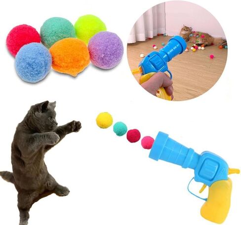 Cat Tear Toy Ball, Interactive Toy, Selfie Toy, Soothing and Silent Ball, Silent Plush Elastic Ball, Anti bite cat Tear Rod, Including 1 Toy Firing Gun and 30 Firing Balls (Blue) in Saudi Arabia