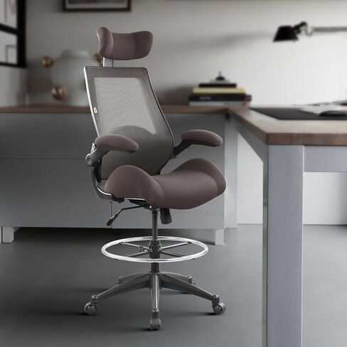 BOLISS 400lbs High Back Computer Office Drafting Chair Flip up Armrests Lumbar Support Adjustable Big Footrest Ring (Black) in Kuwait