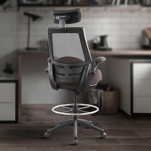 BOLISS 400lbs High Back Computer Office Drafting Chair Flip up Armrests Lumbar Support Adjustable Big Footrest Ring (Black) in Kuwait