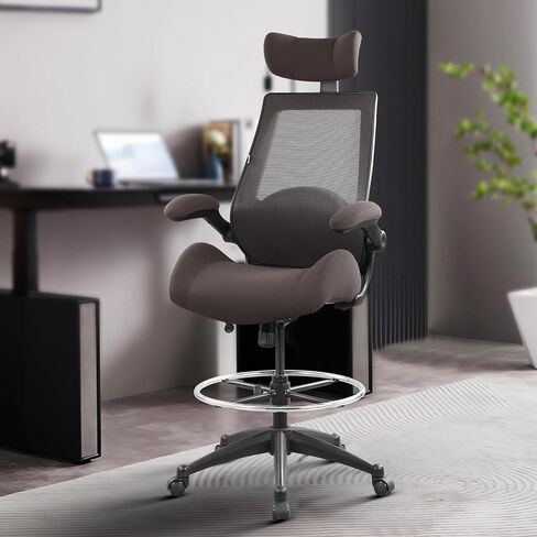 BOLISS 400lbs High Back Computer Office Drafting Chair Flip up Armrests Lumbar Support Adjustable Big Footrest Ring (Black) in Kuwait