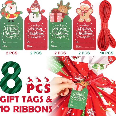 Extra Large Christmas Gift Bags - 8 PCS Jumbo Gift Bags 36" x 44" Oversized Giant Xmas Bags with Tags & Ties Holiday Gift Bags Christmas Decoration Huge Santa Wrapping Bag for Big Gifts, Goodie, Party in Kuwait