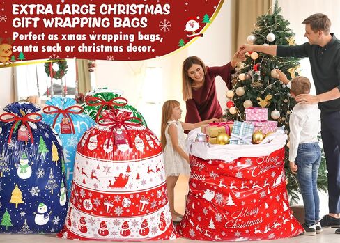 Extra Large Christmas Gift Bags - 8 PCS Jumbo Gift Bags 36" x 44" Oversized Giant Xmas Bags with Tags & Ties Holiday Gift Bags Christmas Decoration Huge Santa Wrapping Bag for Big Gifts, Goodie, Party in Kuwait