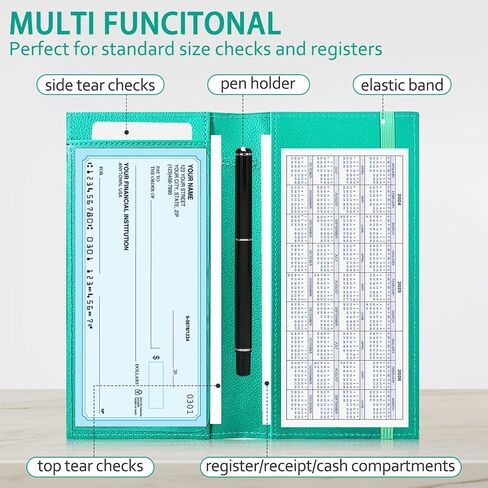 LLi Cufite Leather Checkbook Cover for Top & Side Tear Registers Duplicate Checks with Plastic Insert Flap Card Holder Pen Hoop Slim Wallet for Men Women in Kuwait