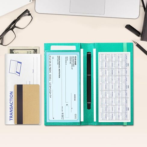 LLi Cufite Leather Checkbook Cover for Top & Side Tear Registers Duplicate Checks with Plastic Insert Flap Card Holder Pen Hoop Slim Wallet for Men Women in Kuwait