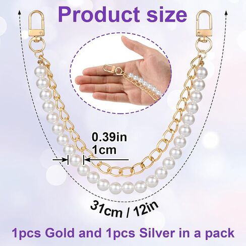 HINZIC 2Pcs Pearl Purse Chain Extender 10inch Black Gold Handbag Straps Cute Flower Metal Shoulder Crossbody Bags Short Handle Replacement Charms Accessories for Women in Saudi Arabia