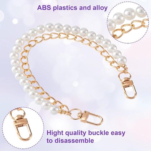 HINZIC 2Pcs Pearl Purse Chain Extender 10inch Black Gold Handbag Straps Cute Flower Metal Shoulder Crossbody Bags Short Handle Replacement Charms Accessories for Women in Saudi Arabia
