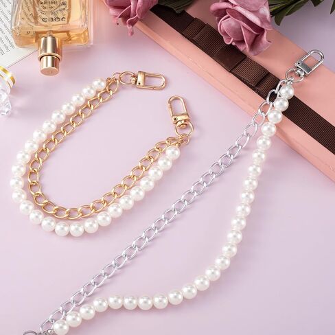 HINZIC 2Pcs Pearl Purse Chain Extender 10inch Black Gold Handbag Straps Cute Flower Metal Shoulder Crossbody Bags Short Handle Replacement Charms Accessories for Women in Saudi Arabia