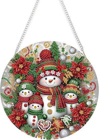 مجموعات الطلاء الماسي لعيد الميلاد الشتوي قلادة معلقة، مجموعة فنية ماسية لرجل الثلج من حجر الراين على شكل خاص، مجموعة لوحة نافذة مزدوجة الجوانب من الأكريليك DIY، ديكور جدار المنزل 7.8 × 7.8 بوصة in Kuwait