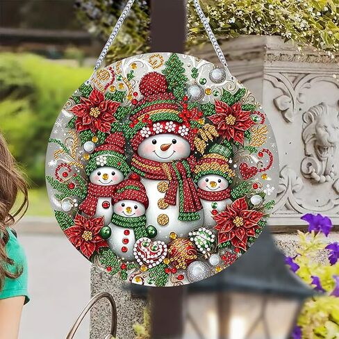 مجموعات الطلاء الماسي لعيد الميلاد الشتوي قلادة معلقة، مجموعة فنية ماسية لرجل الثلج من حجر الراين على شكل خاص، مجموعة لوحة نافذة مزدوجة الجوانب من الأكريليك DIY، ديكور جدار المنزل 7.8 × 7.8 بوصة in Kuwait