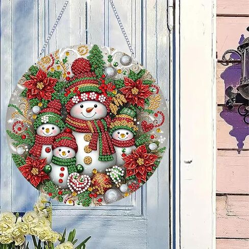 مجموعات الطلاء الماسي لعيد الميلاد الشتوي قلادة معلقة، مجموعة فنية ماسية لرجل الثلج من حجر الراين على شكل خاص، مجموعة لوحة نافذة مزدوجة الجوانب من الأكريليك DIY، ديكور جدار المنزل 7.8 × 7.8 بوصة in Kuwait