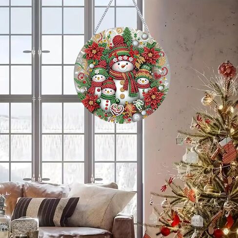 مجموعات الطلاء الماسي لعيد الميلاد الشتوي قلادة معلقة، مجموعة فنية ماسية لرجل الثلج من حجر الراين على شكل خاص، مجموعة لوحة نافذة مزدوجة الجوانب من الأكريليك DIY، ديكور جدار المنزل 7.8 × 7.8 بوصة in Kuwait