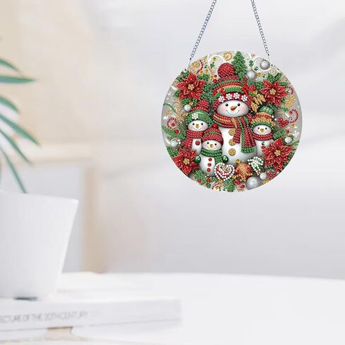 مجموعات الطلاء الماسي لعيد الميلاد الشتوي قلادة معلقة، مجموعة فنية ماسية لرجل الثلج من حجر الراين على شكل خاص، مجموعة لوحة نافذة مزدوجة الجوانب من الأكريليك DIY، ديكور جدار المنزل 7.8 × 7.8 بوصة in Kuwait