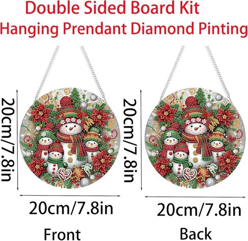 مجموعات الطلاء الماسي لعيد الميلاد الشتوي قلادة معلقة، مجموعة فنية ماسية لرجل الثلج من حجر الراين على شكل خاص، مجموعة لوحة نافذة مزدوجة الجوانب من الأكريليك DIY، ديكور جدار المنزل 7.8 × 7.8 بوصة in Kuwait