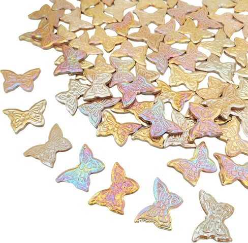 1.1LB Butterfly Ceramic Mosaic Tiles,Mixed Iridescent Mosaic Pieces for DIY Craft,Plates, Flowerpots,Coaster,Vases Cups,Mosaic Handmade Home and Outdoor Decor (Rainbow Orange) in Saudi Arabia