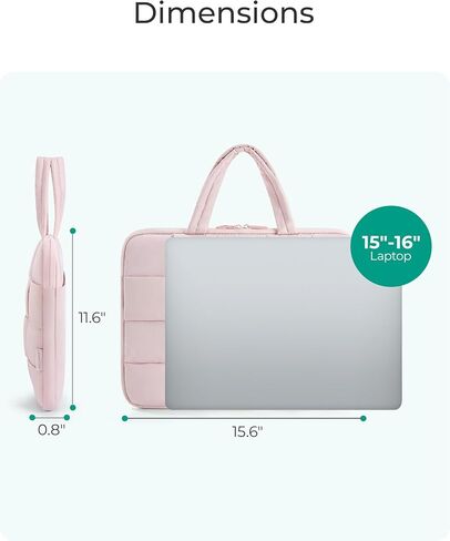 BAGSMART 15.6 Inch Laptop Case, Lightweight Puffy Laptop Sleeve with Handle, Macbook Case Sleeve Fitted with MacBook Air Pro 15 16 Inch M4 M3 M2 M1, Laptop Bag for Women Fitted with Dell,HP, Pink in Kuwait
