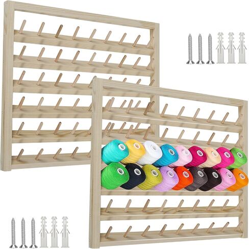 Wooden Thread Holder 48/54 Spool Wooden Thread Rack Wall Mounted Sewing Thread Holder with Screws Multi Purpose Sewing Thread Holder Organizer for Embroidery Sewing Threads Hair Band US (54 Spool *2) in Kuwait