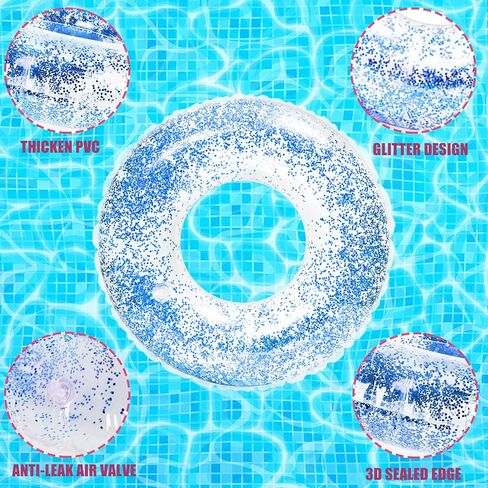 Whaline 4Pcs Inflatable Pool Floats Toys Clear Swim Tubes Rings Glitter Pool Tube in Saudi Arabia