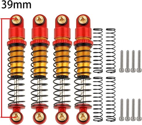 39mm Shocks- Aluminum Threaded Shock Adjustable Absorber Oil Damper for SCX24 Gladiator C10 JLU Deadbolt B17 Axial 1/24 RC Crawler Car Upgrade Parts (Red) in Saudi Arabia