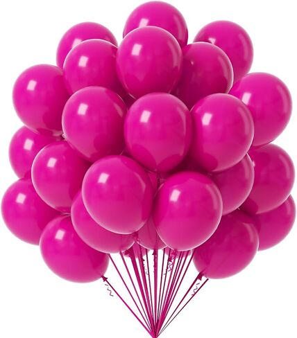 FOTIOMRG Hot Pink Balloons 12 inch, 70 Pack Hot Pink Latex Party Balloons Helium Quality for Birthday Baby Bridal Shower Bachelorette Party Decorations (with Hot Pink Ribbon) in Saudi Arabia