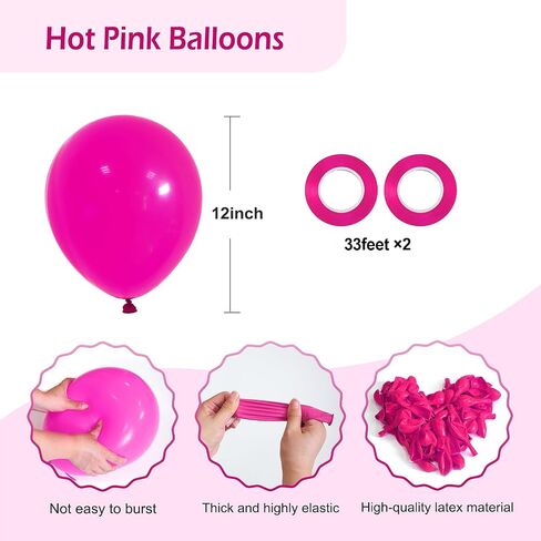 FOTIOMRG Hot Pink Balloons 12 inch, 70 Pack Hot Pink Latex Party Balloons Helium Quality for Birthday Baby Bridal Shower Bachelorette Party Decorations (with Hot Pink Ribbon) in Saudi Arabia
