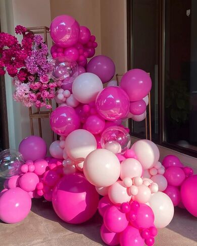 FOTIOMRG Hot Pink Balloons 12 inch, 70 Pack Hot Pink Latex Party Balloons Helium Quality for Birthday Baby Bridal Shower Bachelorette Party Decorations (with Hot Pink Ribbon) in Saudi Arabia