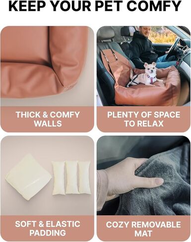 مقعد سيارة للكلاب الصغيرة - مقاعد خلفية للسيارة قابلة للغسل - سرير سفر للكلاب - مقعد سيارة للحيوانات الأليفة للكلاب - مقعد سيارة معزز للكلاب متوسطة الحجم وملحقات الجراء (بيجي، حجم كامل) in Kuwait