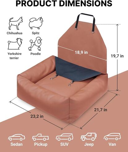 مقعد سيارة للكلاب الصغيرة - مقاعد خلفية للسيارة قابلة للغسل - سرير سفر للكلاب - مقعد سيارة للحيوانات الأليفة للكلاب - مقعد سيارة معزز للكلاب متوسطة الحجم وملحقات الجراء (بيجي، حجم كامل) in Kuwait