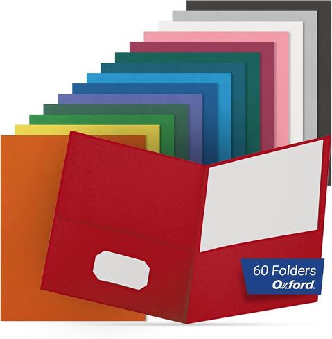 Oxford Two Pocket Folders - Letter Size Folders with 2 Pockets - 30 per Box - 15 Assorted Color Folders for School and Office in Saudi Arabia