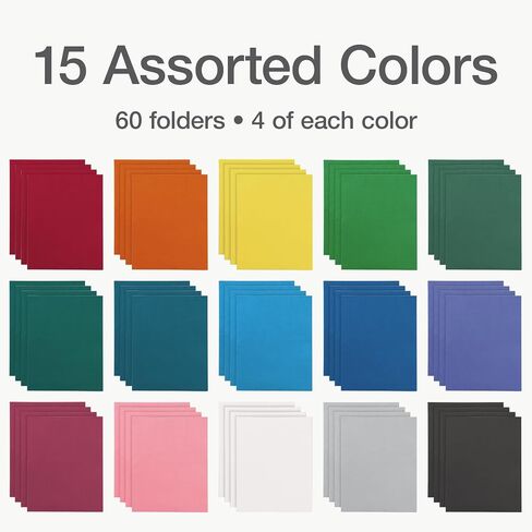 Oxford Two Pocket Folders - Letter Size Folders with 2 Pockets - 30 per Box - 15 Assorted Color Folders for School and Office in Saudi Arabia