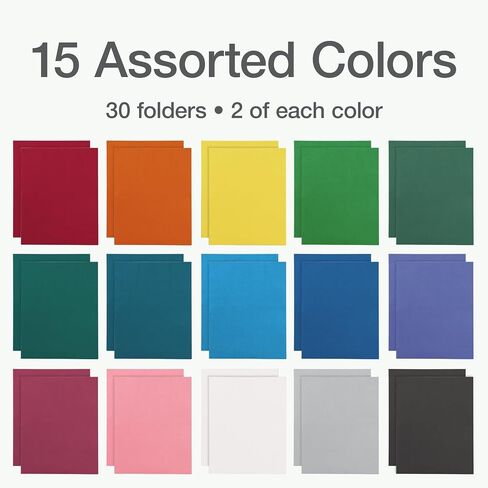 Oxford Two Pocket Folders - Letter Size Folders with 2 Pockets - 30 per Box - 15 Assorted Color Folders for School and Office in Saudi Arabia