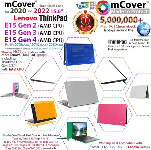 mCover Case Compatible for 2020~2022 15.6" Lenovo ThinkPad E15 AMD Gen 2/3 / 4 Series Windows Computer ONLY (NOT Fitting Any Other Lenovo Models) - Clear in Saudi Arabia