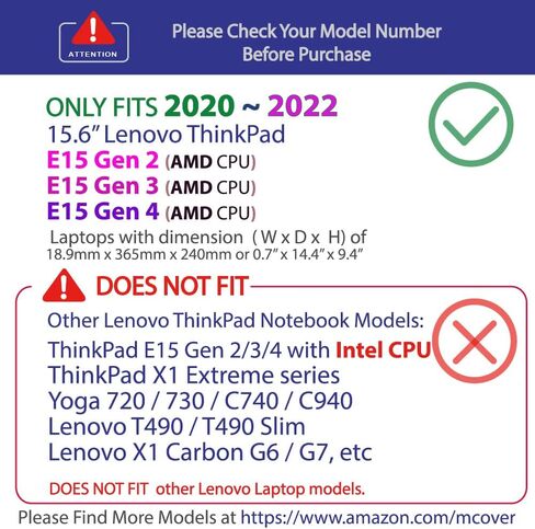 mCover Case Compatible for 2020~2022 15.6" Lenovo ThinkPad E15 AMD Gen 2/3 / 4 Series Windows Computer ONLY (NOT Fitting Any Other Lenovo Models) - Clear in Saudi Arabia