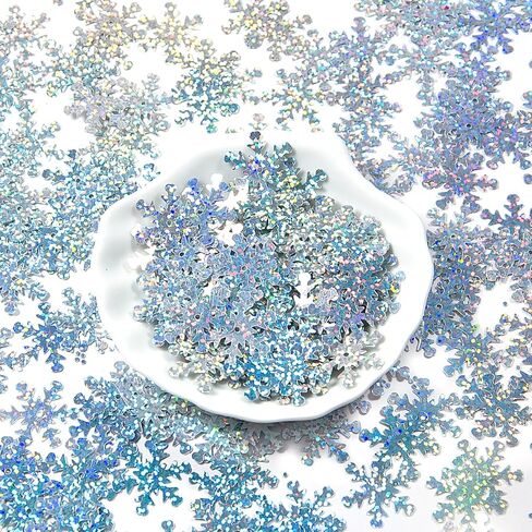 Silver Snowflake Decorations for Crafts, 2080 Pcs Snowflake Glitter Laser Sequins, 0.9 Inch Plastic Shinny Glitter Christmas Snowflake Ornaments for Birthday Wedding, Bridal Shower, DIY Projects in Kuwait